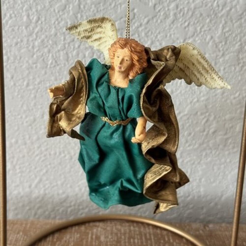 Vintage Cloth Paper Mache Angel Ornament Wings Glitter Classic